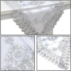 Table Runner 72" Long White Silver Floral Flower Embroidered Pattern Rustic Lace